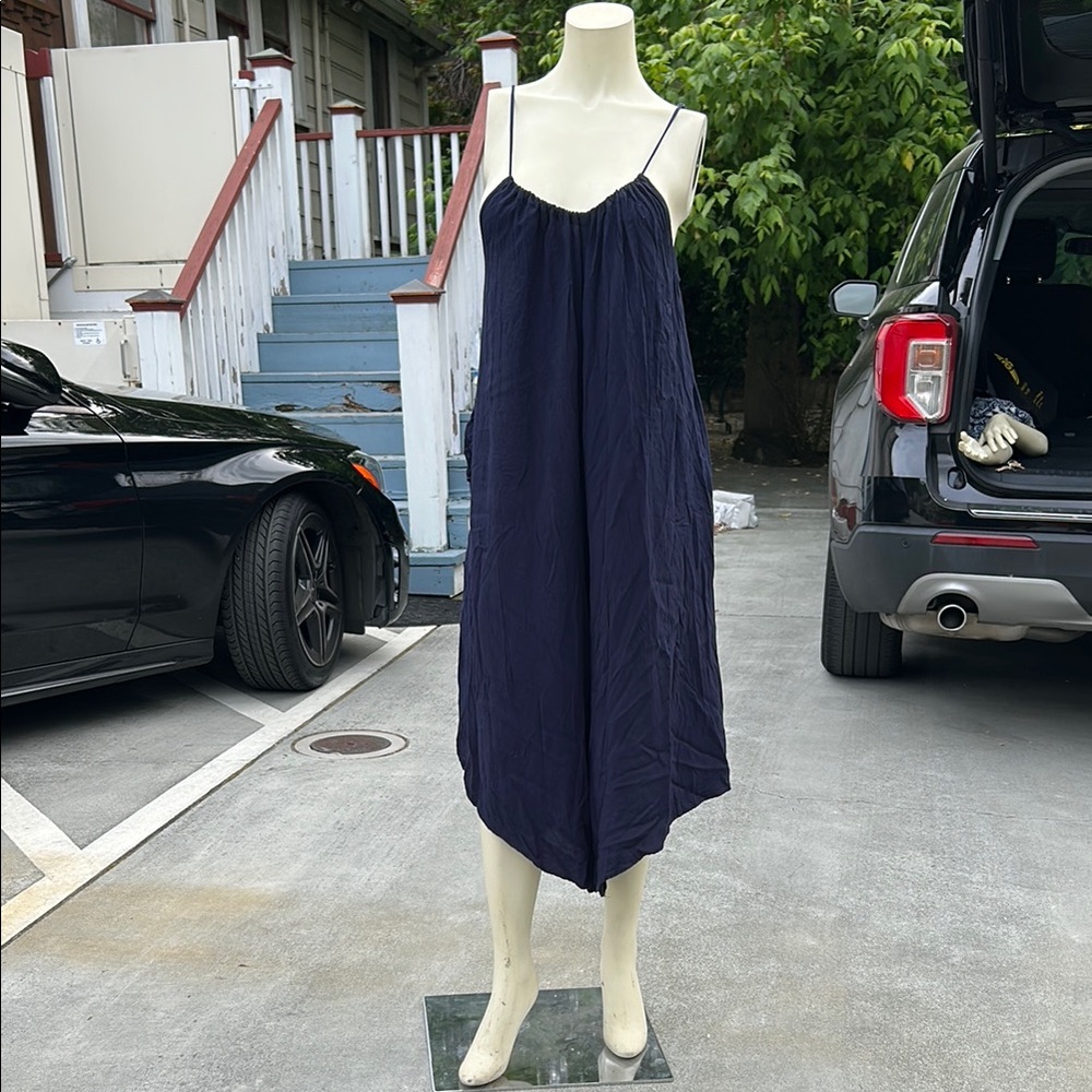Navy sleeveless scarf leg jumpsuit